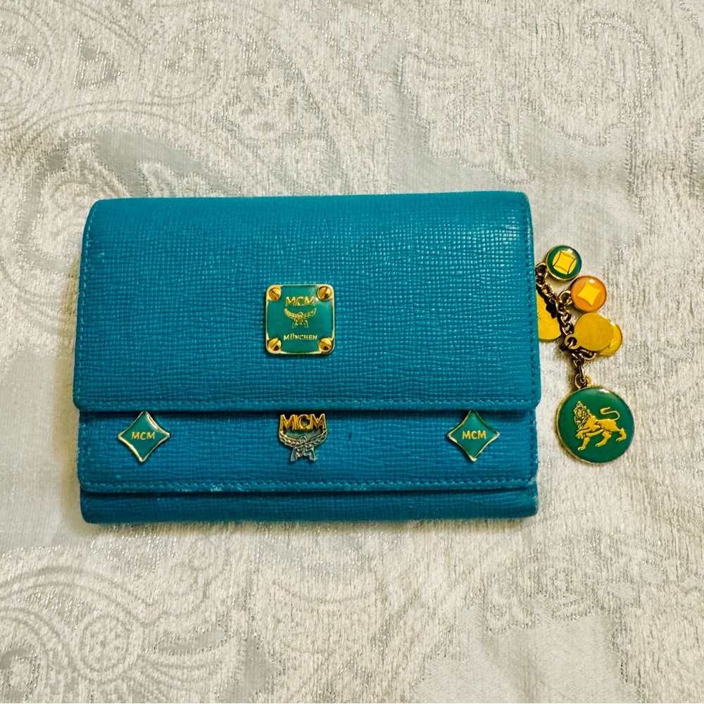 MCM Wallet in Teal Turquoise Blue with Charm detail